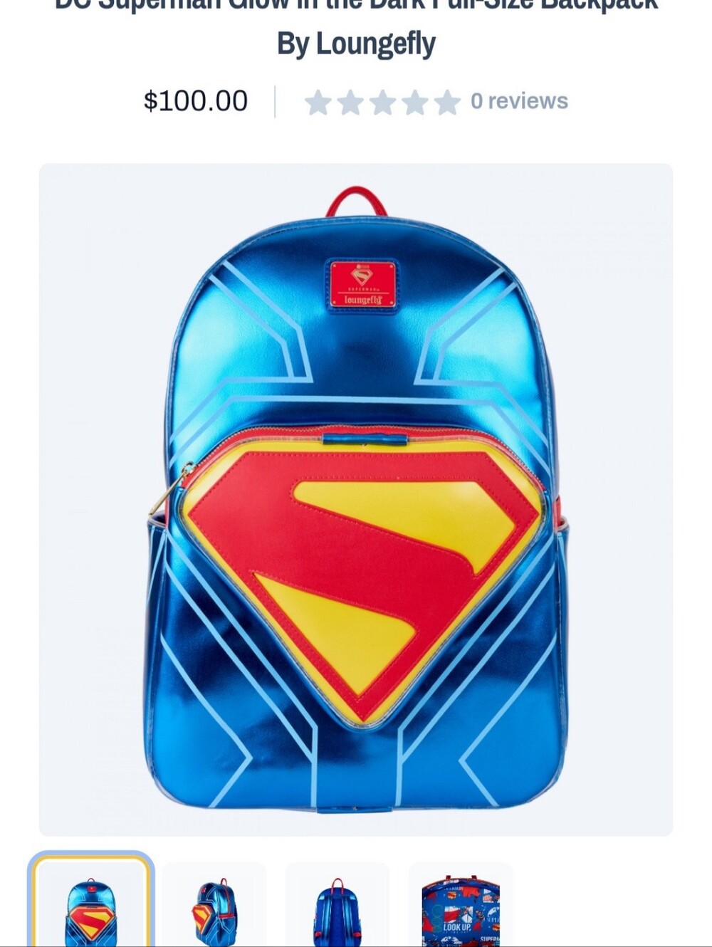 Loungefly Superman Full-sized Backpack Glows In The Dark